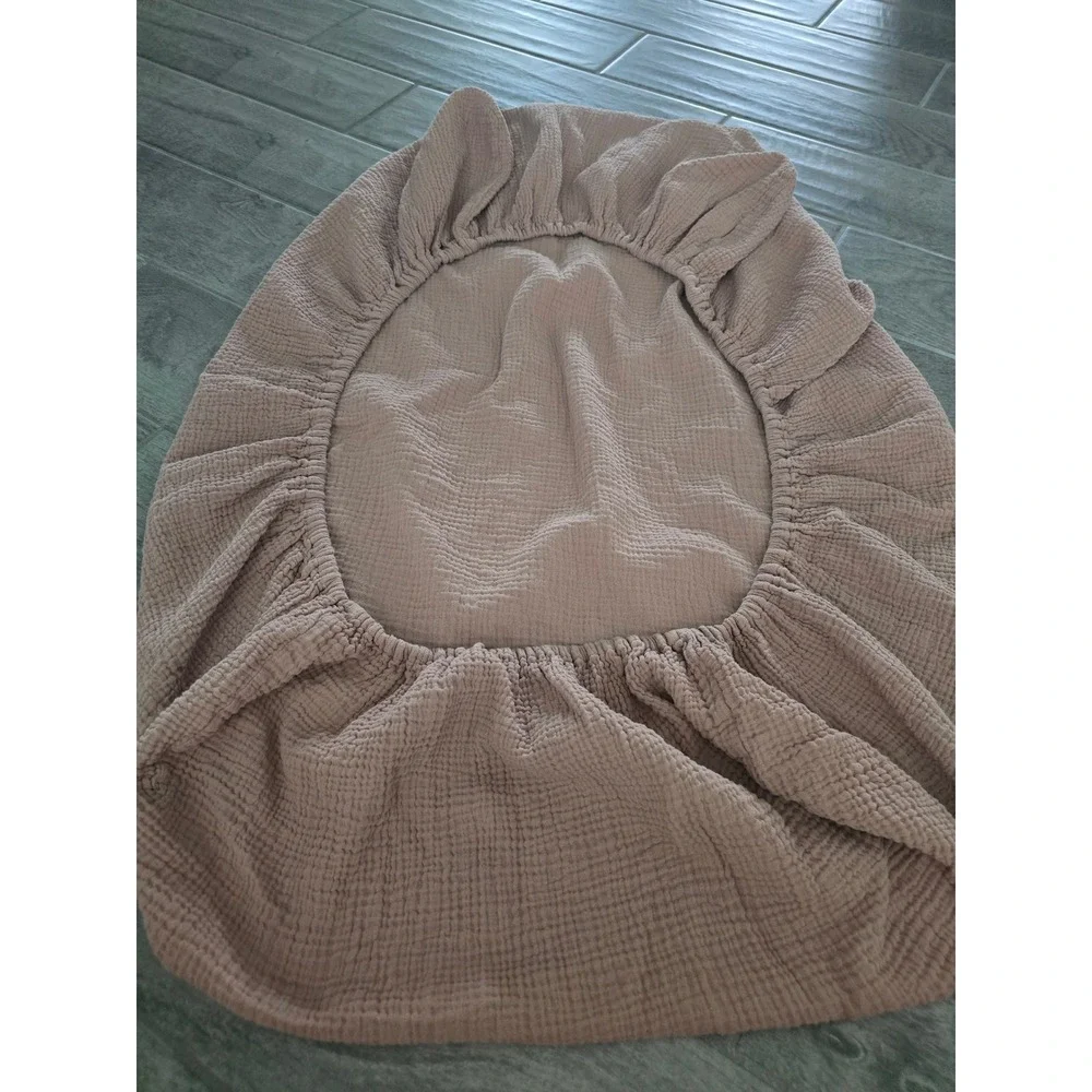Mushie Organic Cotton Muslin Fitties Crib Sheet Tan Natural Waffle Texture